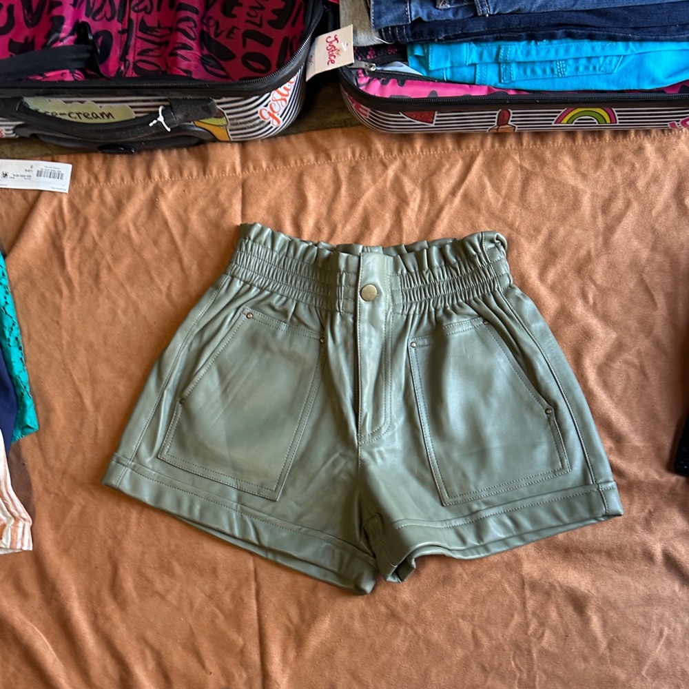 Forever 21 Olive Green High-Waist Faux Leather Shorts